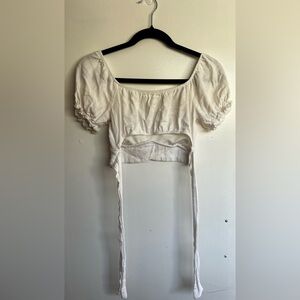 Altrd State White Puff Sleeve Tie Back Women's Top